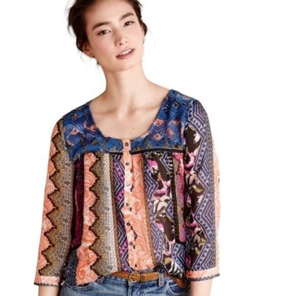 Anthropologie Vanessa Virgina blouse top lenora embroidery boho artsy size 4